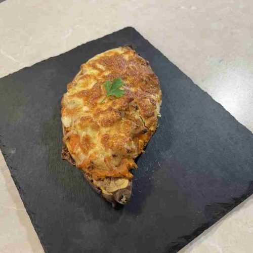 Batata rellena de pollo con nata en freidora de aire